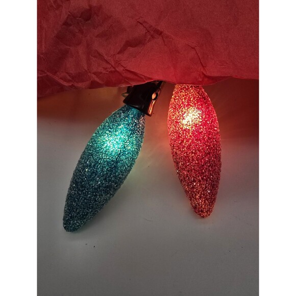Vintage Stardust Sugar Crystal Christmas Bulbs 3.5" Red & Blue x 2 - Picture 8 of 8